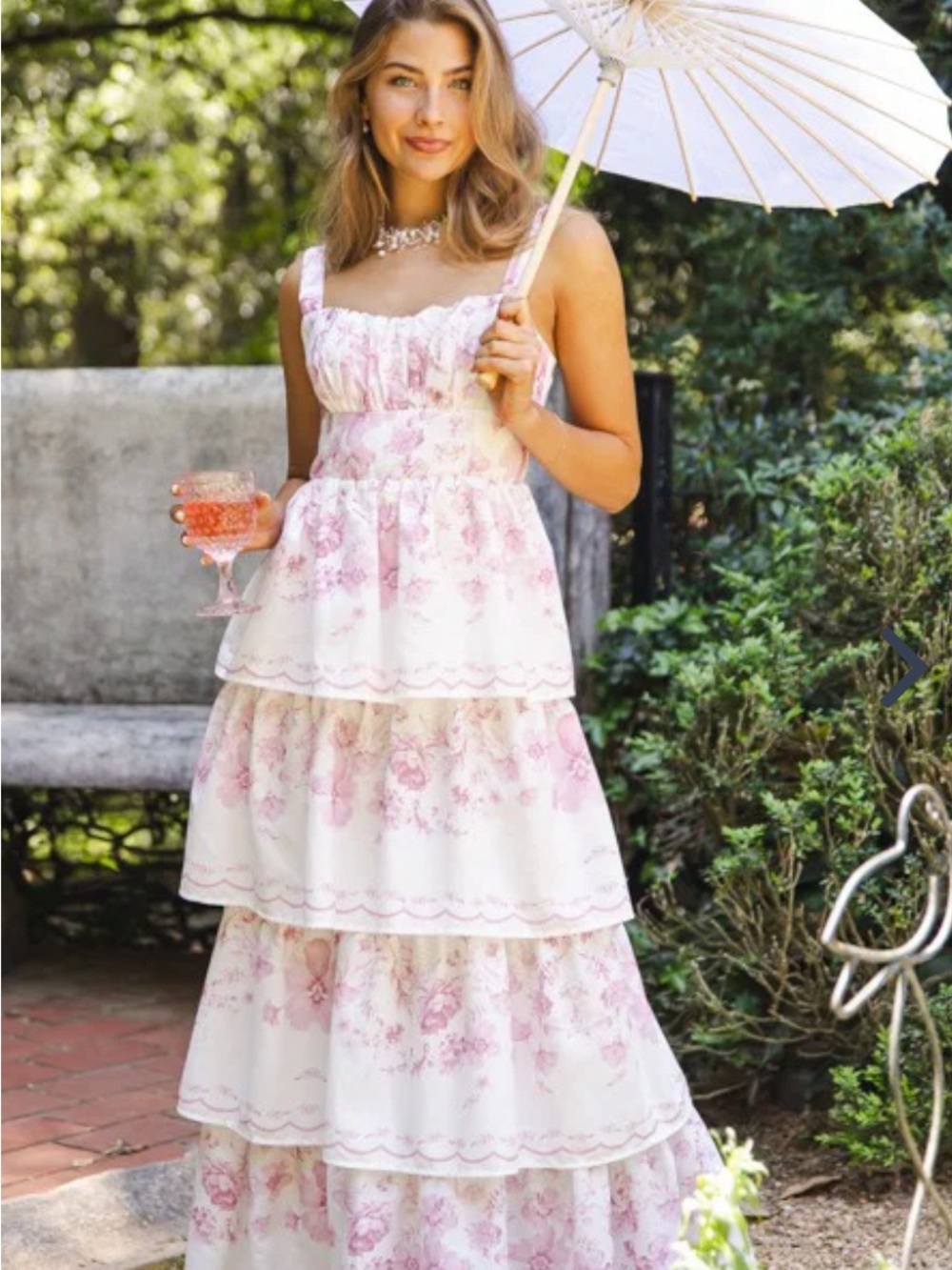 Romantic Tiered Pink Floral Maxi Dress